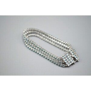 Blue Cubic Zirconia Three Strand Tennis Bracelet Sterling Silver 925 ADI CZ 8"